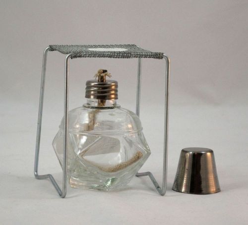 Angular Glass Alcohol Burner  w/ Wire Stand w Ceramic Center