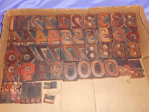 VINTAGE LETTERPRESS WOOD PRINTER&#039;S TYPE 52 PCS 2&#034; WOOD TYPE NUMBERS &amp; SYMBOLS