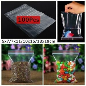 100x Clear Poly Plastic Grip Seal Bag Strong Reusable Lock Polythene Plain Bags