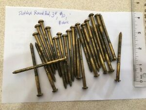 Brass wood screws, 3 inch, #10 , round slotted head, NOS, 24 count, vintage, 