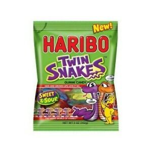 Haribo Twin Snakes Sweet and Sour Gummy Candy, 5 Ounce -- 12 per case.