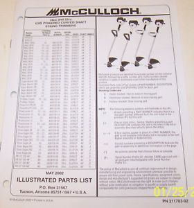 McCULLOCH TRIMMER MAC 2816, PROMAC 1 SUPER, SILVER EA OEM ILLUSTRATED PARTS LIST