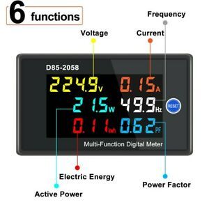 Energy Panel Meter Factor Frequency LCD Tester Voltmeter 0-45000W 45-65Hz