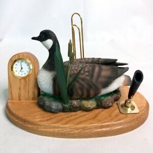 Vintage Mallard Duck Desk Organizer - Clock Pen &amp; Memo Note Pad Paper Holder