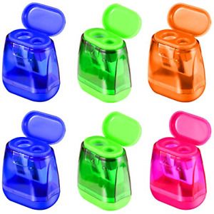 Manual Pencil Sharpeners, 6PCS Dual Holes Sharpener with Lid for Kids, Handheld