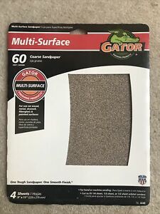 GATOR #4440 MULTI-SURFACE 4 pack Coarse Sandpaper-60 Grit -  NEW