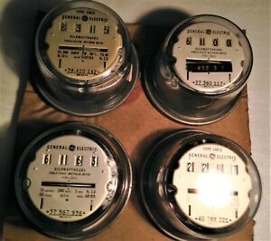 Four (4) General Electric Kilowatt Hour Single Stator Watt Hour Meter Types One