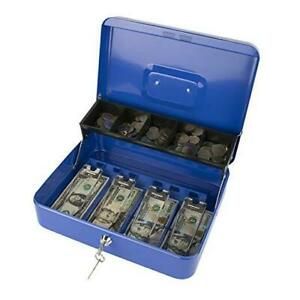 Locking Cash Box with Lock,Money Box with Cash Tray,Lock Safe Key Lock Blue