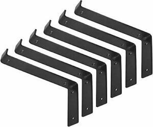 6 Pack Shelf Brackets Heavy Duty Black Steel Corner Brace Decorative Iron L B...