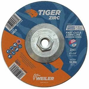 Weiler 58078 6&#034; x 1/4&#034; Tiger Zirc Type 27 Grinding Wheel Z24T 5/8&#034;-11 Nut Pac...