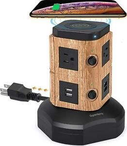 Smart Power Strip Tower With 10W Wireless Charger, Surge Protector Multi Plug 6