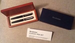 Brookstone Classic Pen Set, Roller Ball &amp; Ball Point by Minka, Mahogany Box, NIP