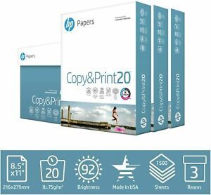 HP Printer Paper, Copy &amp; Print 20lb, 8.5x11, 3 Ream, 1500 Shts