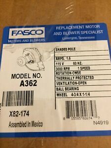 genuine fasco A362 Draft Inducer Motor (115V) 1-Speed 3000 RPM 1/42 HP Trane
