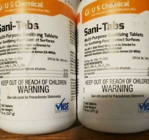 2 Bottles of Sani-tabs,Multi- Purpose Sanitizing Tablets/150 Per Bottle/