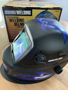Auto-Darkening Welding Helmet, blue flames decal, Chicago Welding model 91214