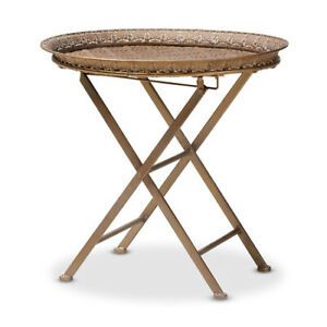 BAXTON STUDIO 151-9070 Sabah Antique Gold Finished Metal Foldable Accent Tray
