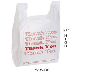 White Thank You Plastic T-Shirt Bags - Case of 1,000 (11 ” x 6&#034; x 21&#034;)