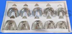 10PC Dental Perforated Stainless Steel Impression Trays XL/L/M/S/XS Autoclavable