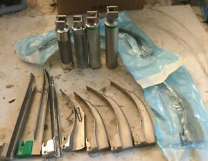 LOT OF 4 LARYNGOSCOPE HANDLE WITH 10 EMERALD BLADE DIFFERENT SIZE
