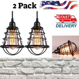 Industrial Pendant Light Edison Hanging Cage Pendant Lights Vintage Lamp 2 Pack