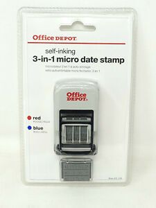 Office Depot Brand Self-Inking 3-in-1 Micro Date Stamp Red/Blue 421-076 - NEW
