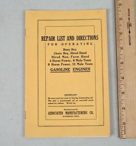 Associated Mfg Co Repair List Directions for Gasoline Engines Waterloo Iowa