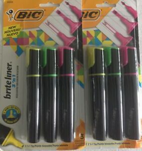 2 PACKS BIC Brite Liner 3 &#039;n 1 Tip Highlighter, Assorted,6 Total