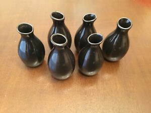 6 American Metalcraft Black Ceramic Jug Bud Vase 4&#034; tall