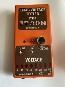 ETCON LT130 Orange LAMP &amp; VOLTAGE TESTER Vintage Leather Case Made in U.S.A Tool