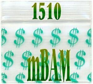 100 PACK GREEN DOLLAR SIGNS 1510 Apple Zip Baggies 1.5X1.0&#034; Mini Bags