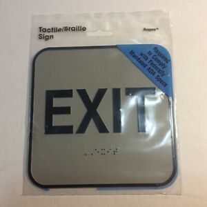 &#034;EXIT&#034; braille sign 6” X 6” matte Gray acrylic w/black tactile Wall Office Work