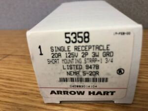 New In Box - Arrow Hart 5358 Single Receptacle 20A 125V 2P 3W GRD