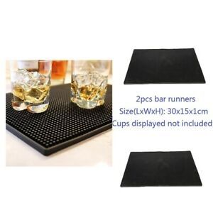 2x Heavy Duty Black Rubber Bar Service Mat Home Pub Cafe Party 45x30cm