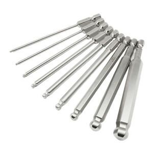 9pcs 100mm Magnetic Hexagon Screwdriver Bits Set Spherical Hand Tools SILVER