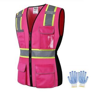 Hi Vis Reflective ANSI Class 2 Multi Pockets PPE Surveyor Women&#039;s Safety Vest