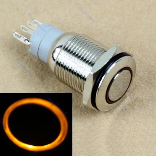 16mm 12V Yellow LED Angel Eye Push Button Metal Momentary Switch For Car Boat