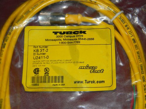 Turck kb 3t-2 u2411-0 micro fast 2 meter cordset 250v 4 a sealed pack kb3t2 for sale