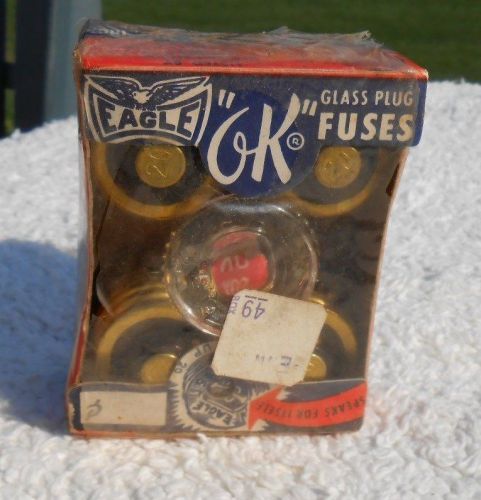 Vintage Eagle OK Glass Plug Fuses in original packaging, 10 amp, Cat. No. 690,