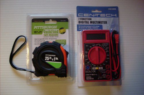 CEN-TECH 7 Function Digital Multimeter, 25&#039; Pittsburg Tape Measure NEW...L@@K!!!