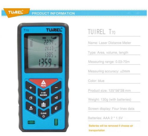 New Tuirel T70 Handheld 70m/229ft/2755in Laser Distance Meter Test Equipment Kit