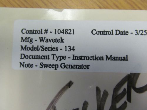 Wavetek 134 Sweep Generator Instruction Manual w/ Schematics.
