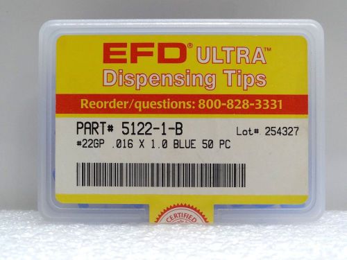 EFD ULTRA DISPENSING TIPS PART#5122-1-B 22GP .016 x 1.0 BLUE 50PC ~NIB~
