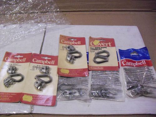 Six packs !! assorted campbell wire rope clips &amp; thimble for sale