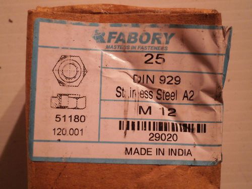 1 Box of 25 Pieces: Fabory DIN 929 Stainless Steel SS A2, M 12, 51180, 29020 Nut