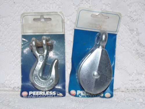 NOS Peerless Chain Clevis Grab Hook Zinc &amp; Pulley 2&#034; Fixed Eye