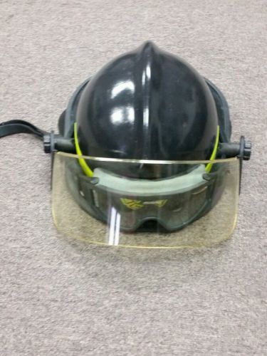 Fire-dex 911 modern black fire helmet w/ shield ~ fiberglass &amp; nomex for sale