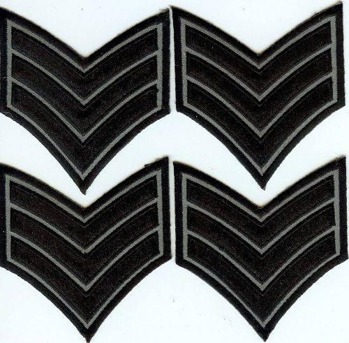 Brand New 4 Sergeant Embroidered Chevron Stripes Black &amp; Grey Police Patch