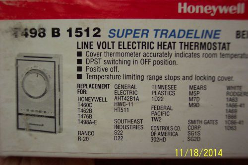 Honeywell t 498 b 1512 super trade line line volt electric heat thermostat dpst for sale