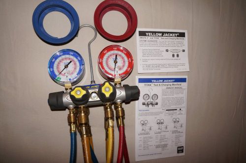 Yellow jacket titan manifold gauge and hose set, 4 valve #49967 for sale